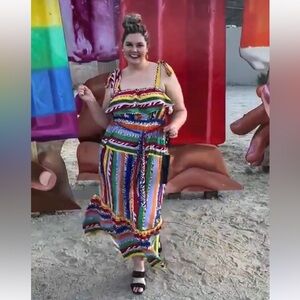 Eloquii Red and Blue Patterned Dress